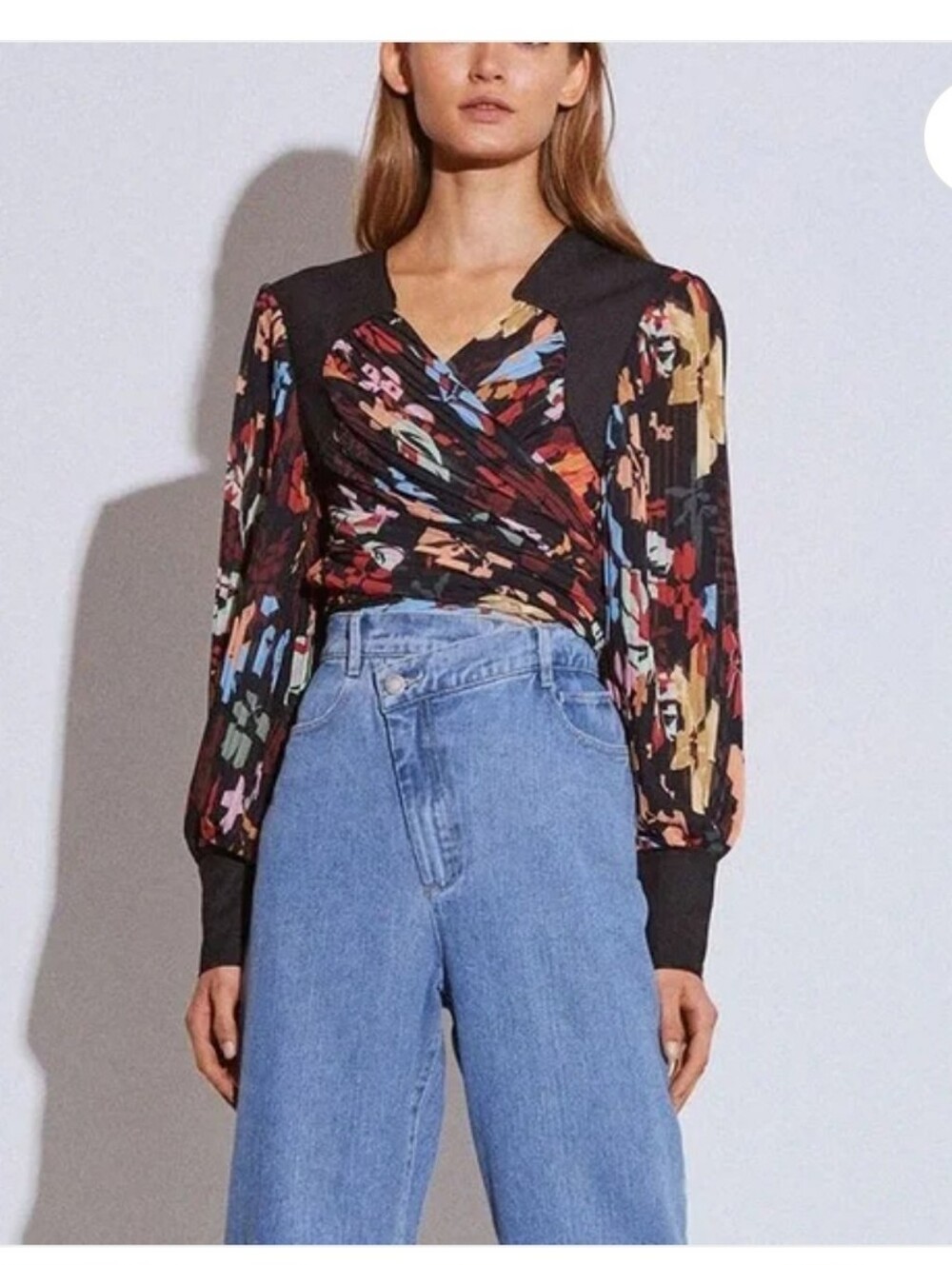 Beulah Printed Wrap-Front Blouse in Multi-Color